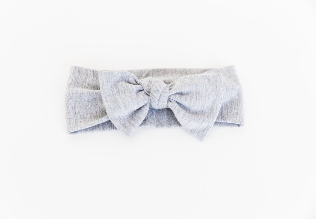 Bamboo Headband in heathered grey. Comes in one size 0-12 months
