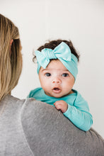 Load image into Gallery viewer, Knotted baby gown and headband in robin&#39;s egg blue